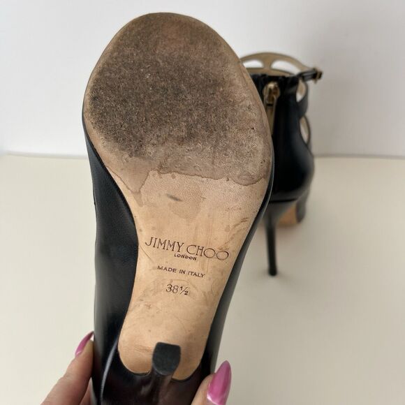 Jimmy Choo Fathom Cage Booties 38 1/2 (US 8 1/2) Black Made In Italy Cage - Picture 5 of 6